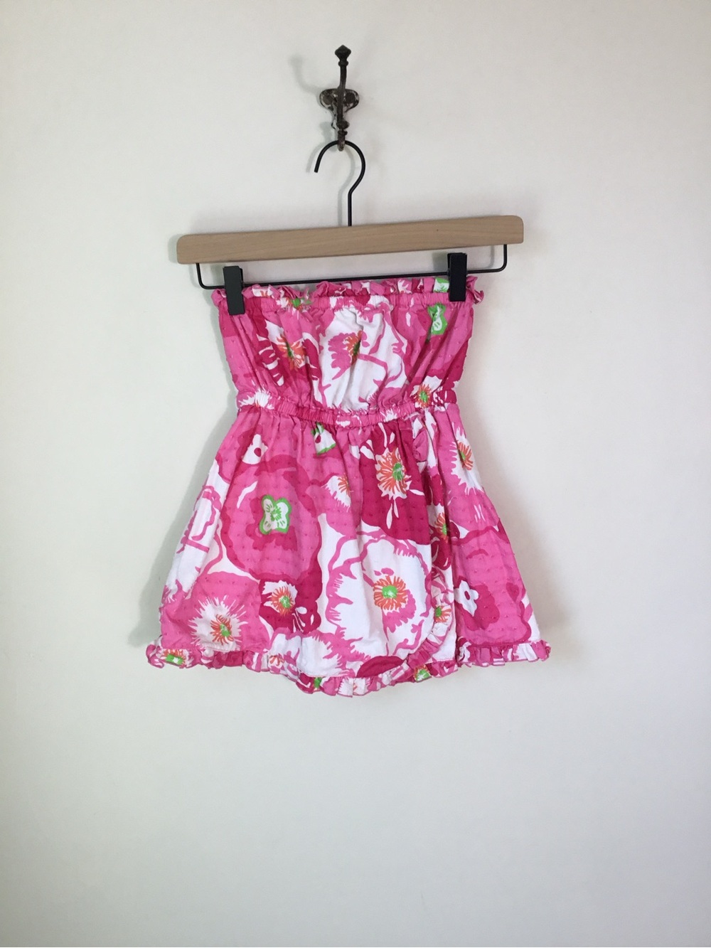 Lilly Pulitzer Strapless Pink Floral Ruffle Detail Top
